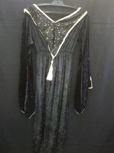 Adult Female Costumes to Hire - Medieval-Black & gold dress with tassle on trim